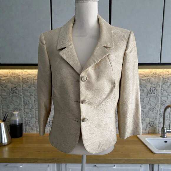 TAHARI Metallic Gold Threaded Blazer Jacket Size 12 - Picture 1 of 9